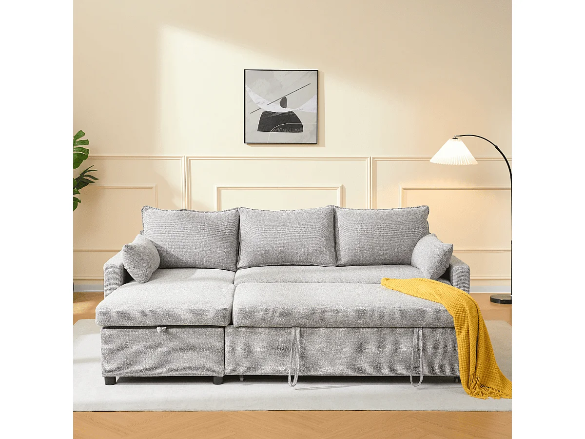 3-osobowa rozkładana sofa w tkaninie z szezlongiem, szerokość 219 cm - LOUISON