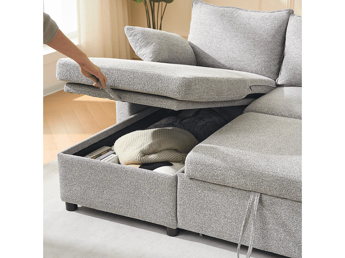 3-osobowa rozkładana sofa w tkaninie z szezlongiem, szerokość 219 cm - LOUISON