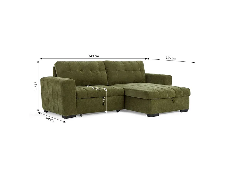 Canapé d'angle convertible réversible tissu 4 places vert AZURE