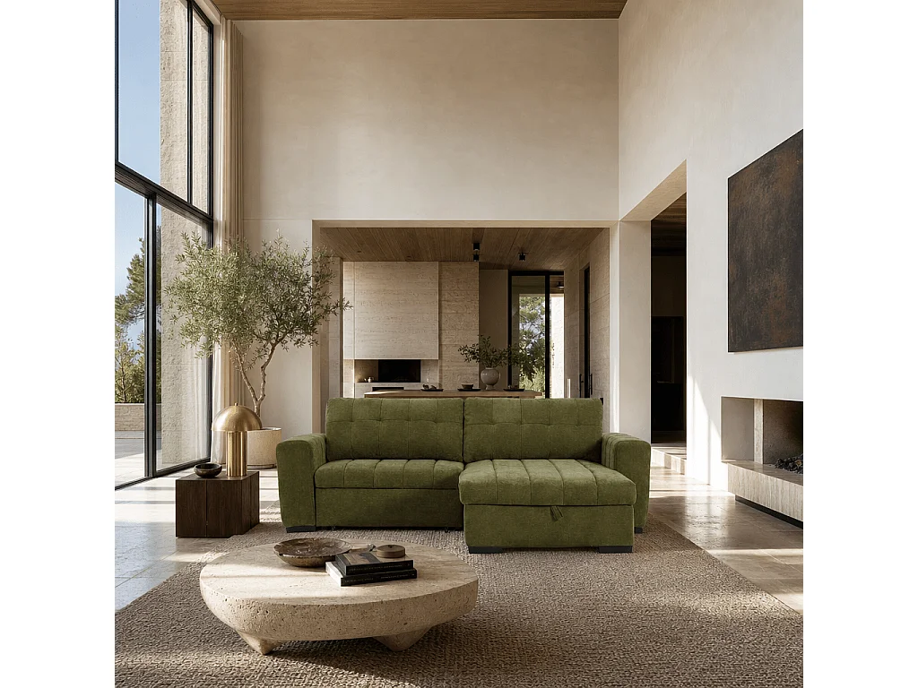 Canapé d'angle convertible réversible tissu 4 places vert AZURE
