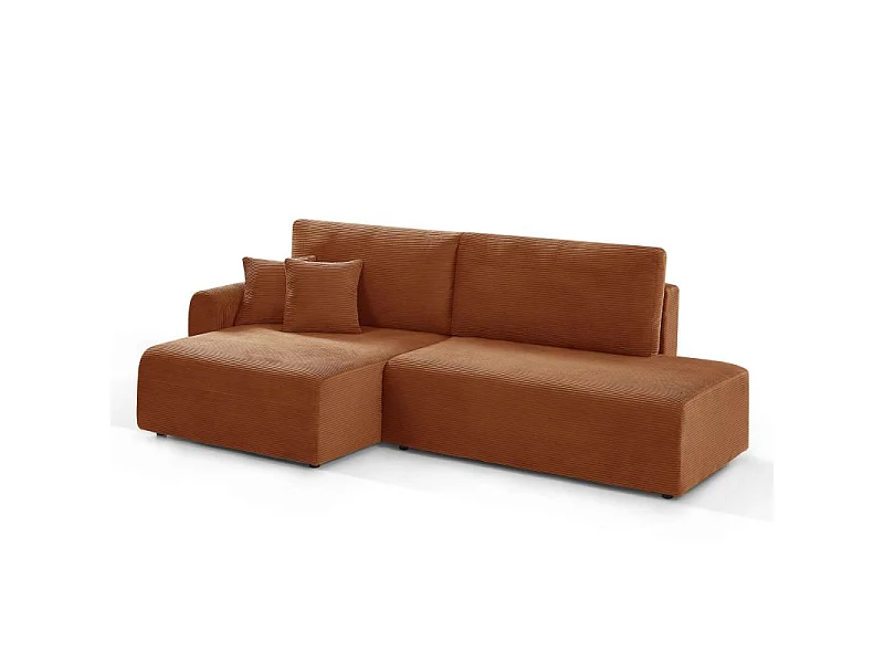 Canapé d'angle gauche ouvert convertible velours côtelé 4 places terracotta KALYS