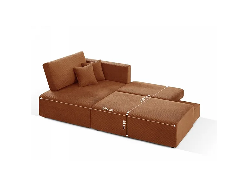 Canapé d'angle gauche ouvert convertible velours côtelé 4 places terracotta KALYS