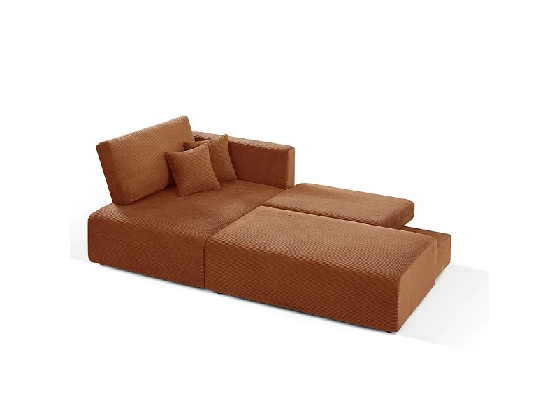 Canapé d'angle gauche ouvert convertible velours côtelé 4 places terracotta KALYS