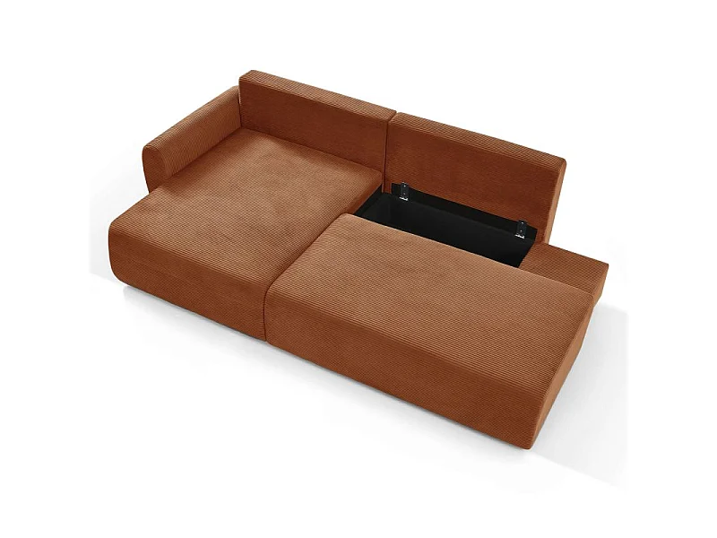 Canapé d'angle gauche ouvert convertible velours côtelé 4 places terracotta KALYS