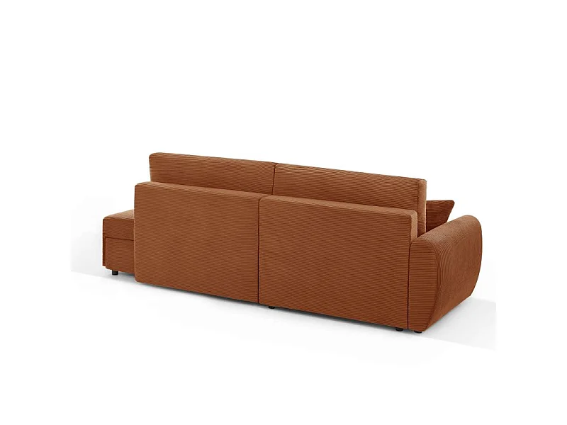 Canapé d'angle gauche ouvert convertible velours côtelé 4 places terracotta KALYS