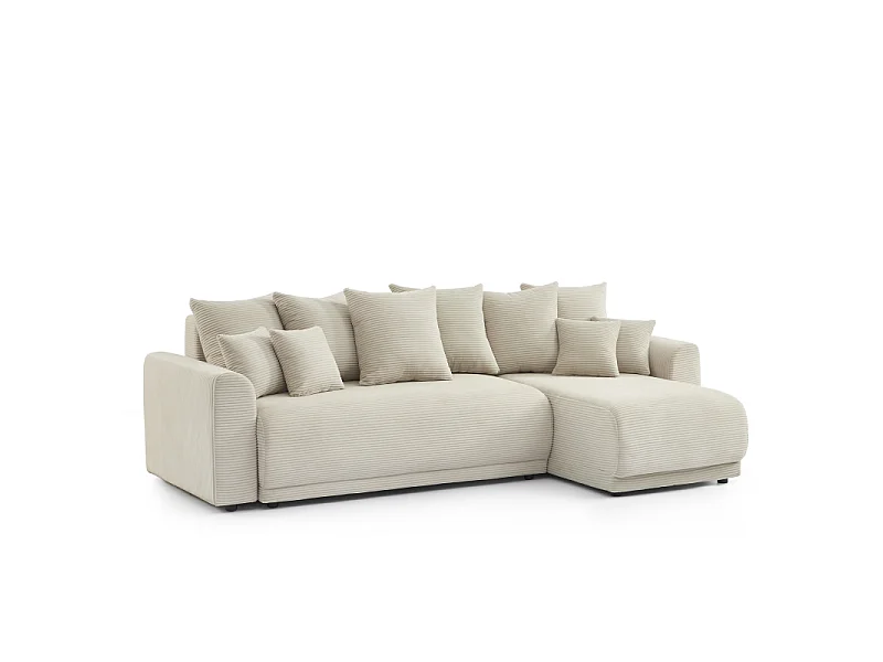 Canapé d'angle convertible réversible velours côtelé 4 places beige ELVYN