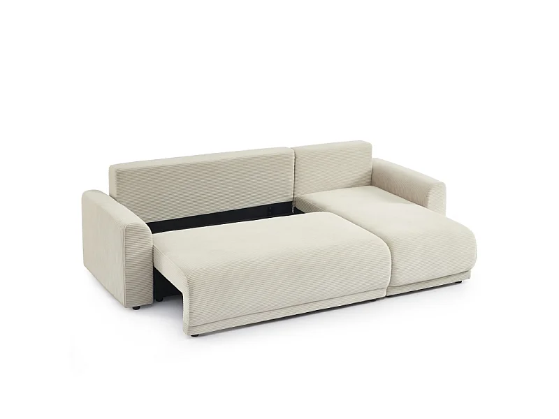 Canapé d'angle convertible réversible velours côtelé 4 places beige ELVYN