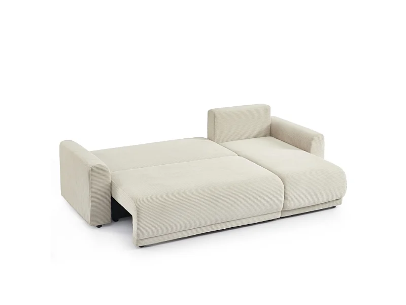 Canapé d'angle convertible réversible velours côtelé 4 places beige ELVYN