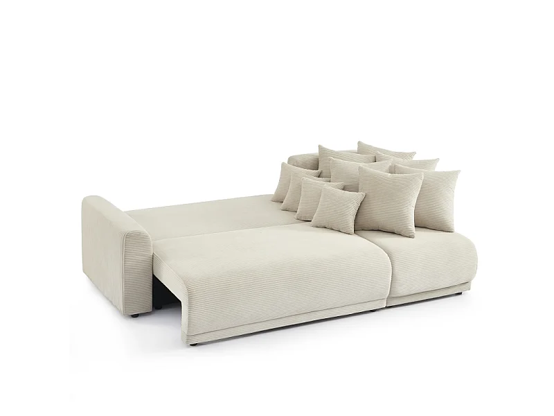 Canapé d'angle convertible réversible velours côtelé 4 places beige ELVYN