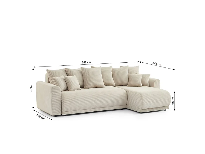 Canapé d'angle convertible réversible velours côtelé 4 places beige ELVYN