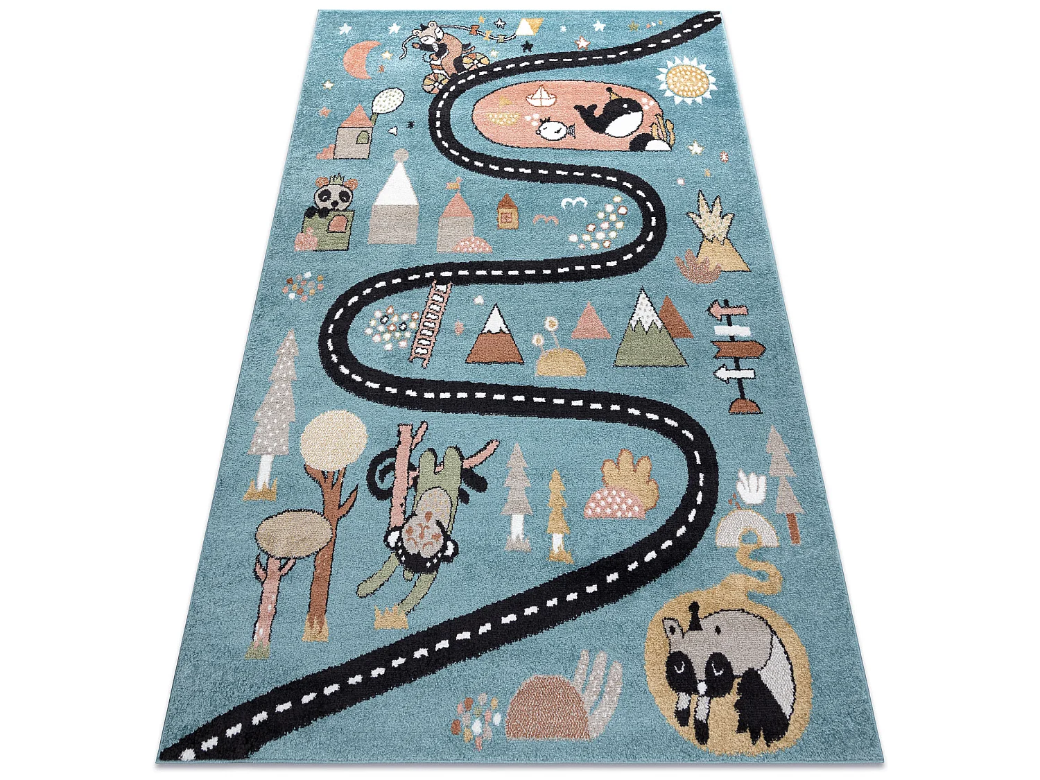 Tapis FUN Route pour enfants, rue, animaux bleu 140x190 cm