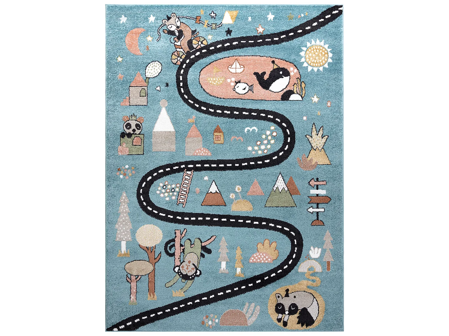 Tapis FUN Route pour enfants, rue, animaux bleu 140x190 cm