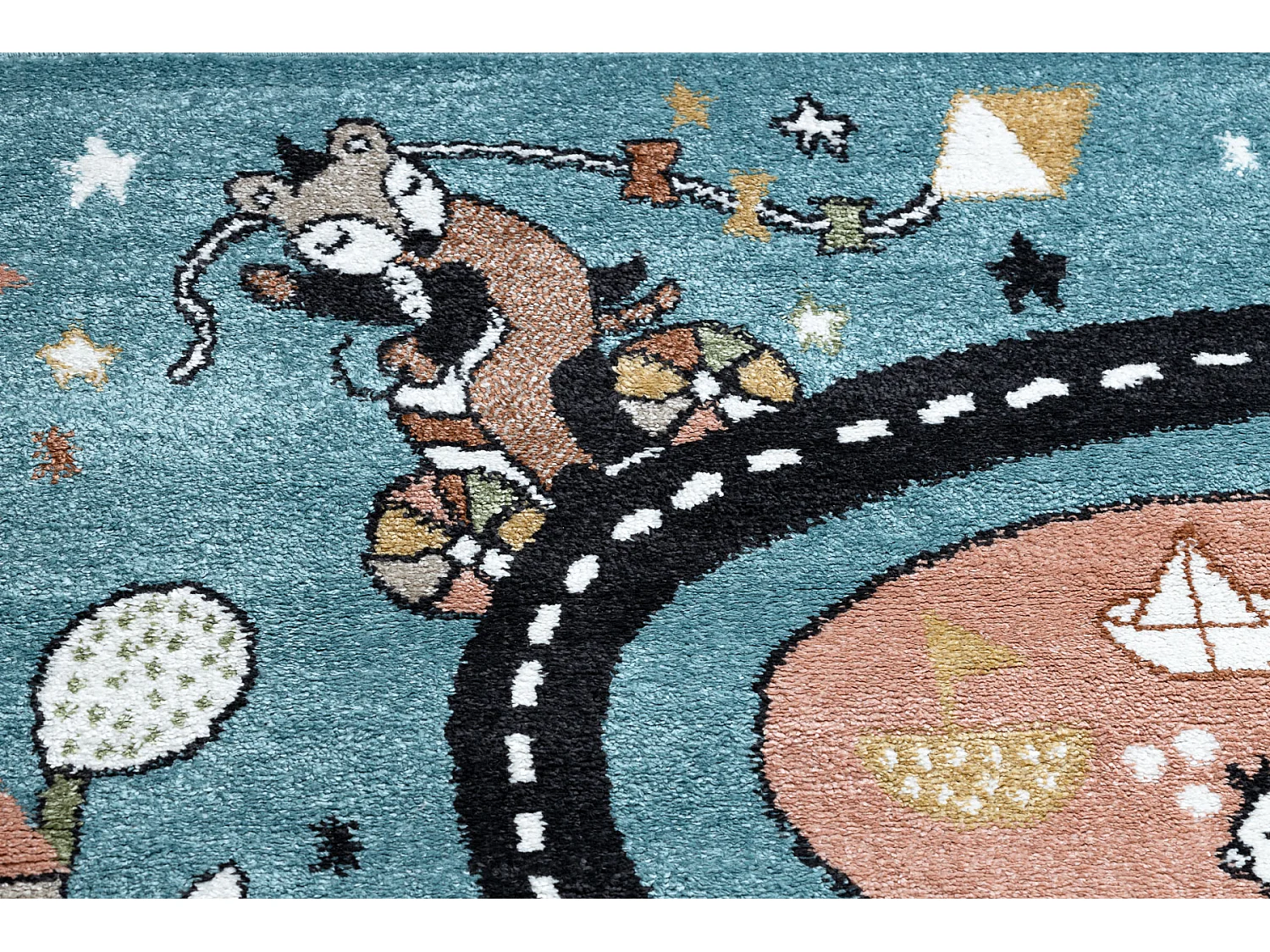 Tapis FUN Route pour enfants, rue, animaux bleu 140x190 cm