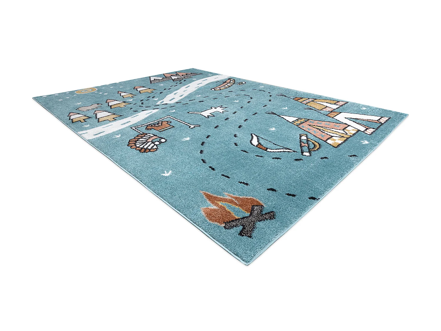 Tapijt FUN Indian voor kinderen, dorp Indiase, dieren blauw 120x170 cm