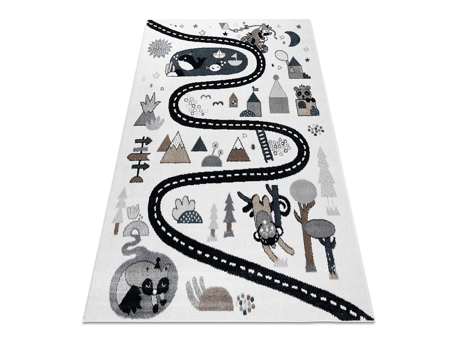 Tapijt FUN Route voor kinderen, straat, dieren crème 160x220 cm