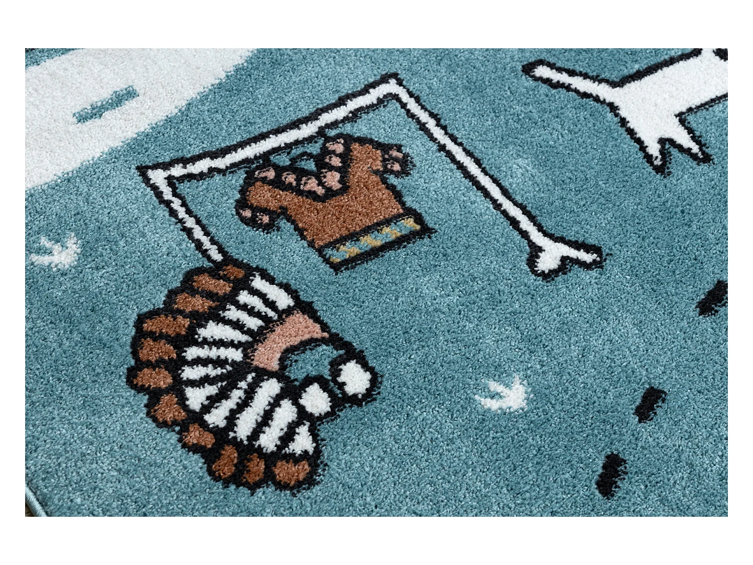 Tapis FUN Indian pour enfants, village indien, animaux bleu 80x150 cm