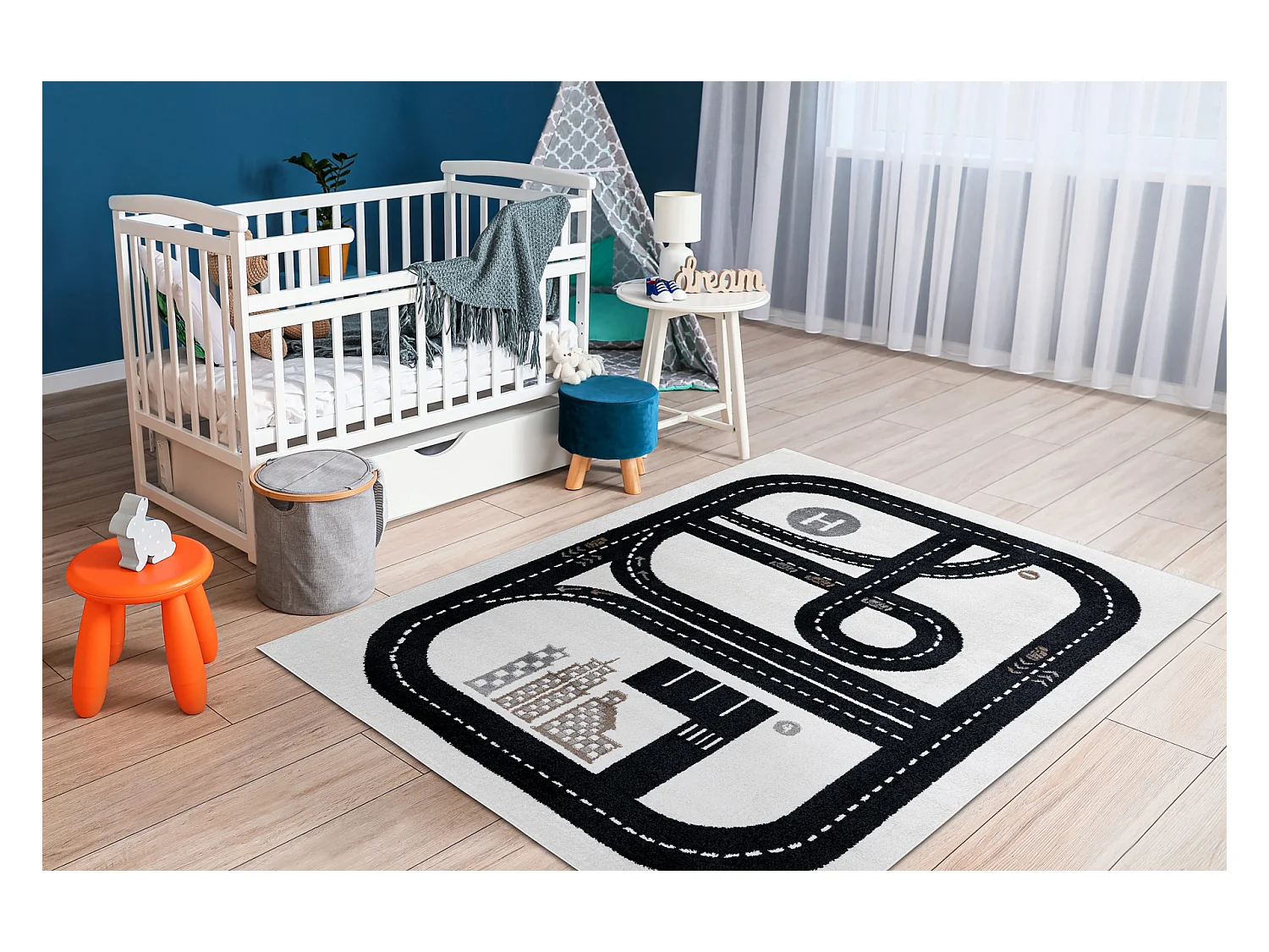 Tapis FUN Track pour enfants, rue, ville crème 280x370 cm