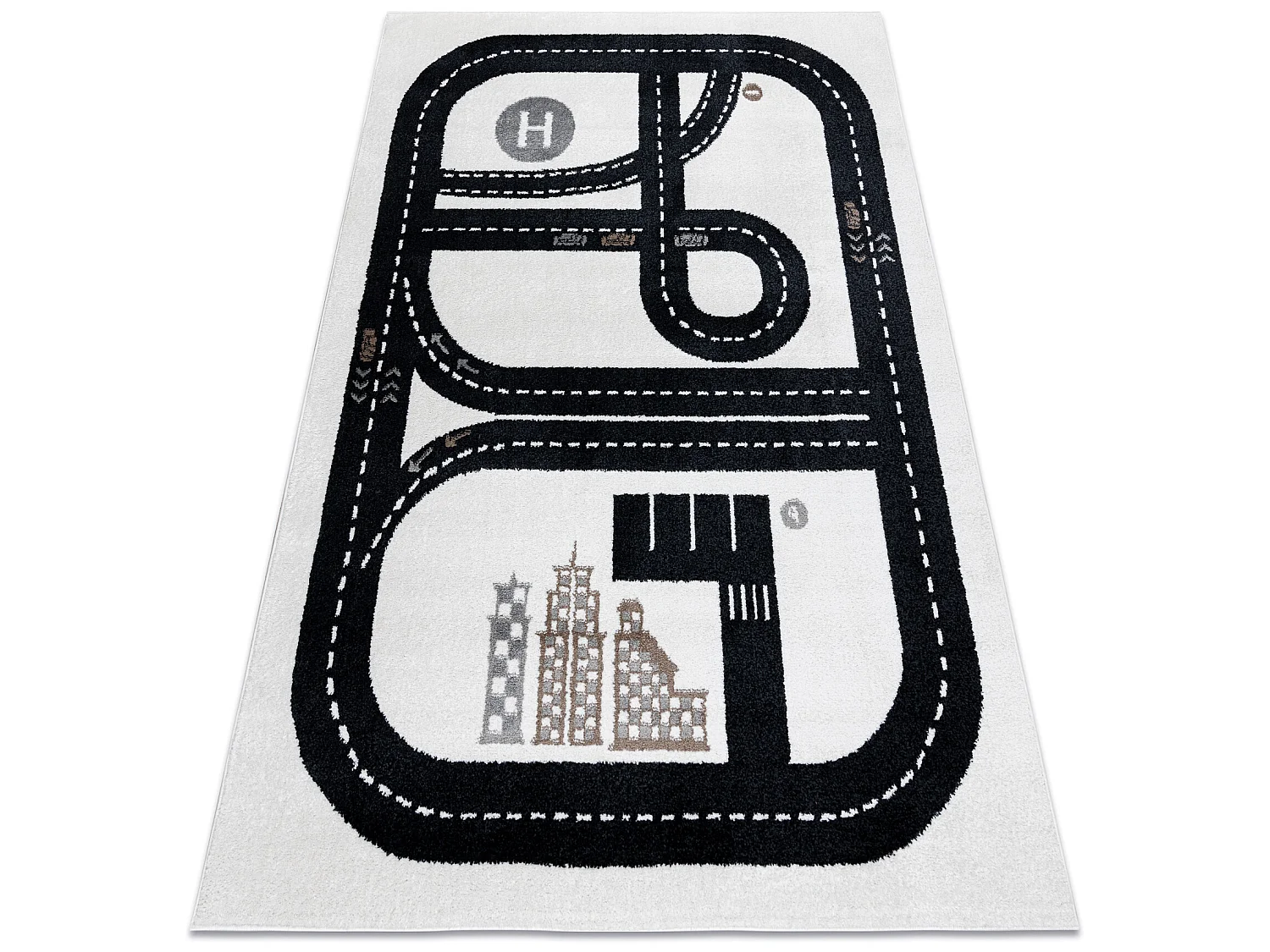 Tapis FUN Track pour enfants, rue, ville crème 280x370 cm