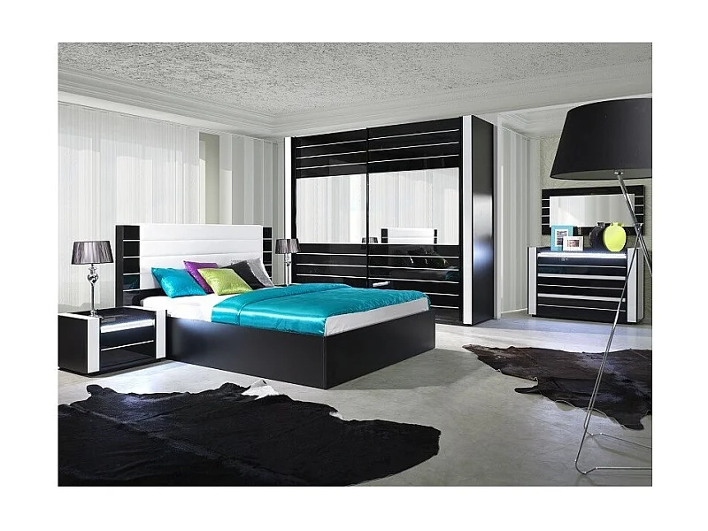 Ensemble de chambre à coucher LINA noir avec lit, commode et chevets