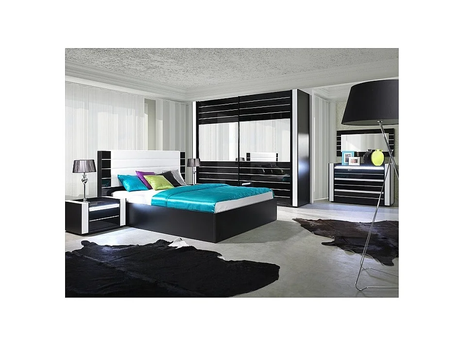 Ensemble de chambre à coucher LINA noir avec lit, commode et chevets
