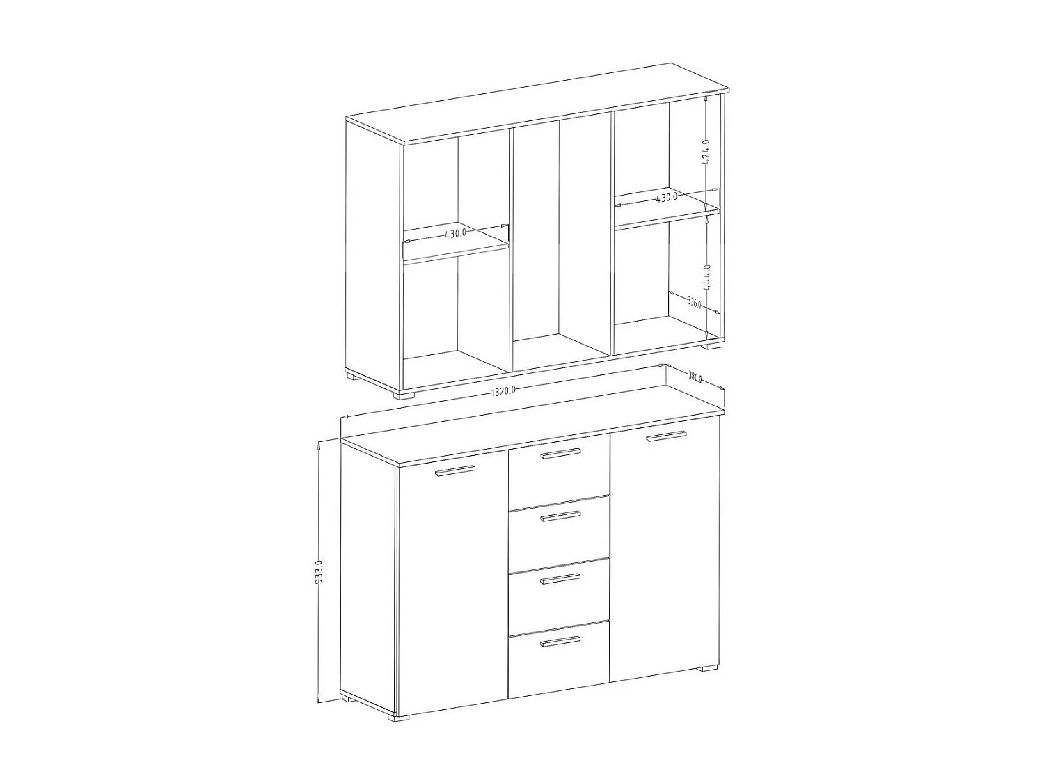 Slaapkamer FLOYD: Kledingkast 220cm, Bed 140x200, dressoir, nachtkastjes. Kleur donker eiken en glanzend zwart.