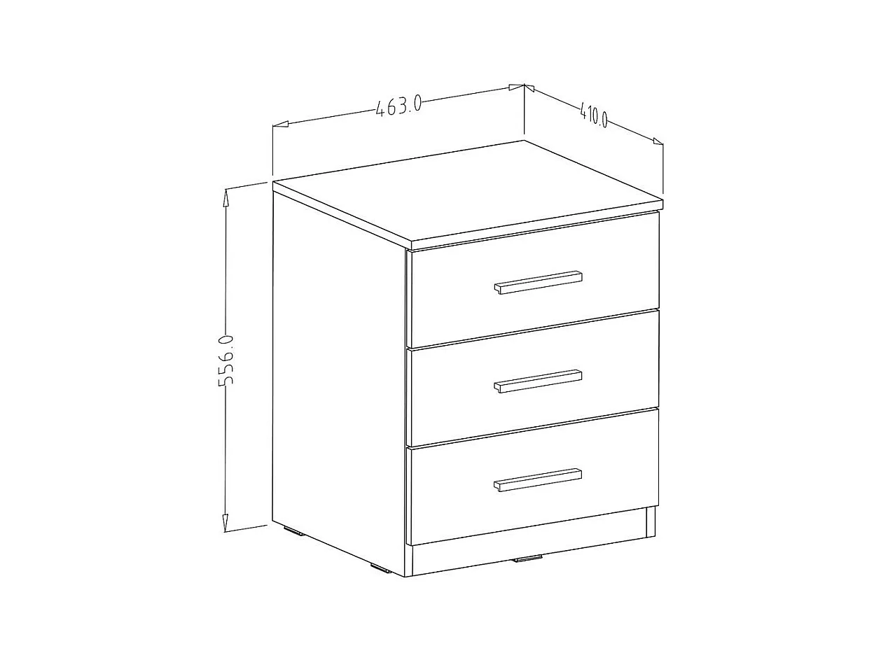 Chambre à coucher FLOYD : Armoire 220cm, Lit 160x200, commode, chevets. Couleur chêne foncé et noir brillant