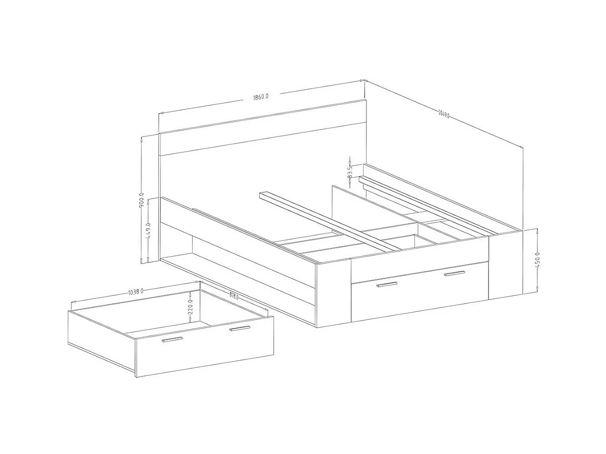 Slaapkamer EOS: Kledingkast 220x210, Bed 180, dressoir, nachtkastjes. Kleur donker eiken en zwart.
