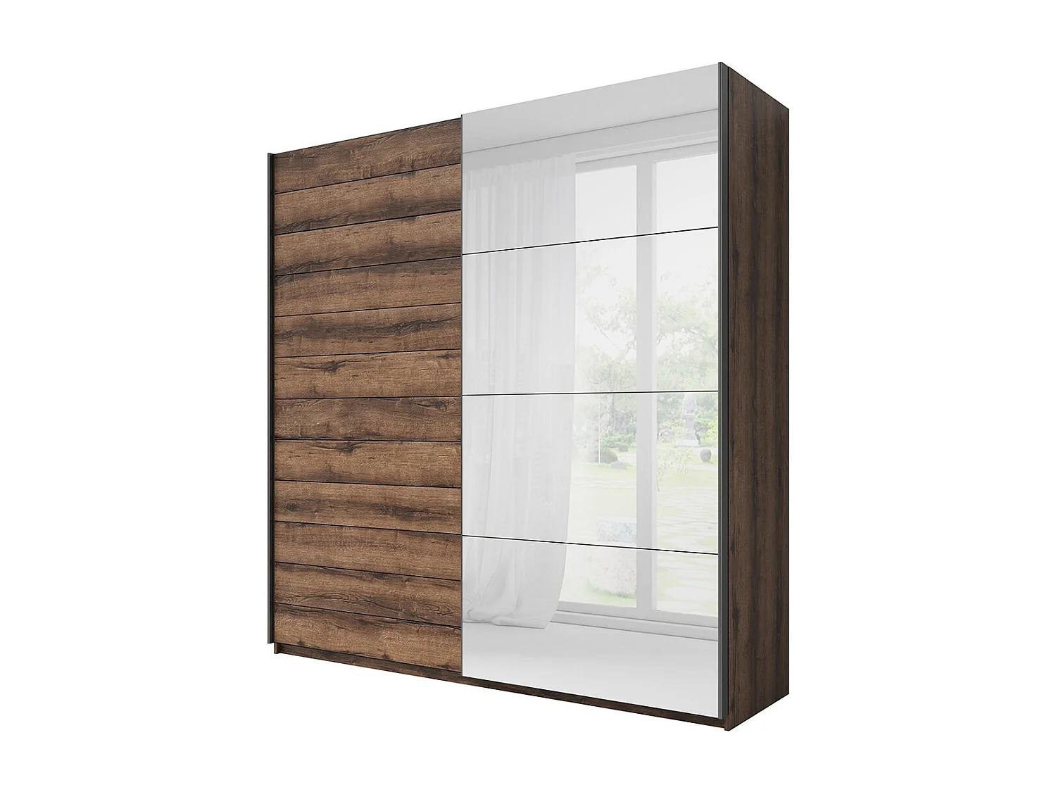 Slaapkamer EOS: Kledingkast 220x210, Bed 180, dressoir, nachtkastjes. Kleur donker eiken en zwart.