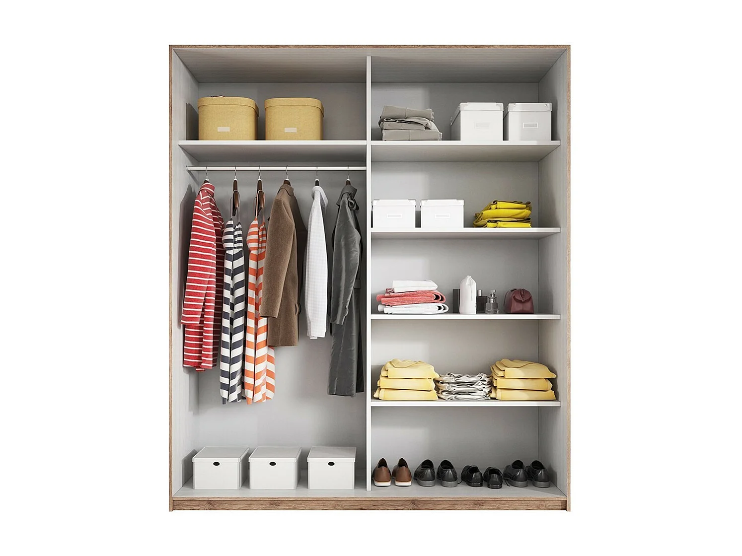 Slaapkamer EOS: Kledingkast 220x210, Bed 180, dressoir, nachtkastjes. Kleur donker eiken en zwart.