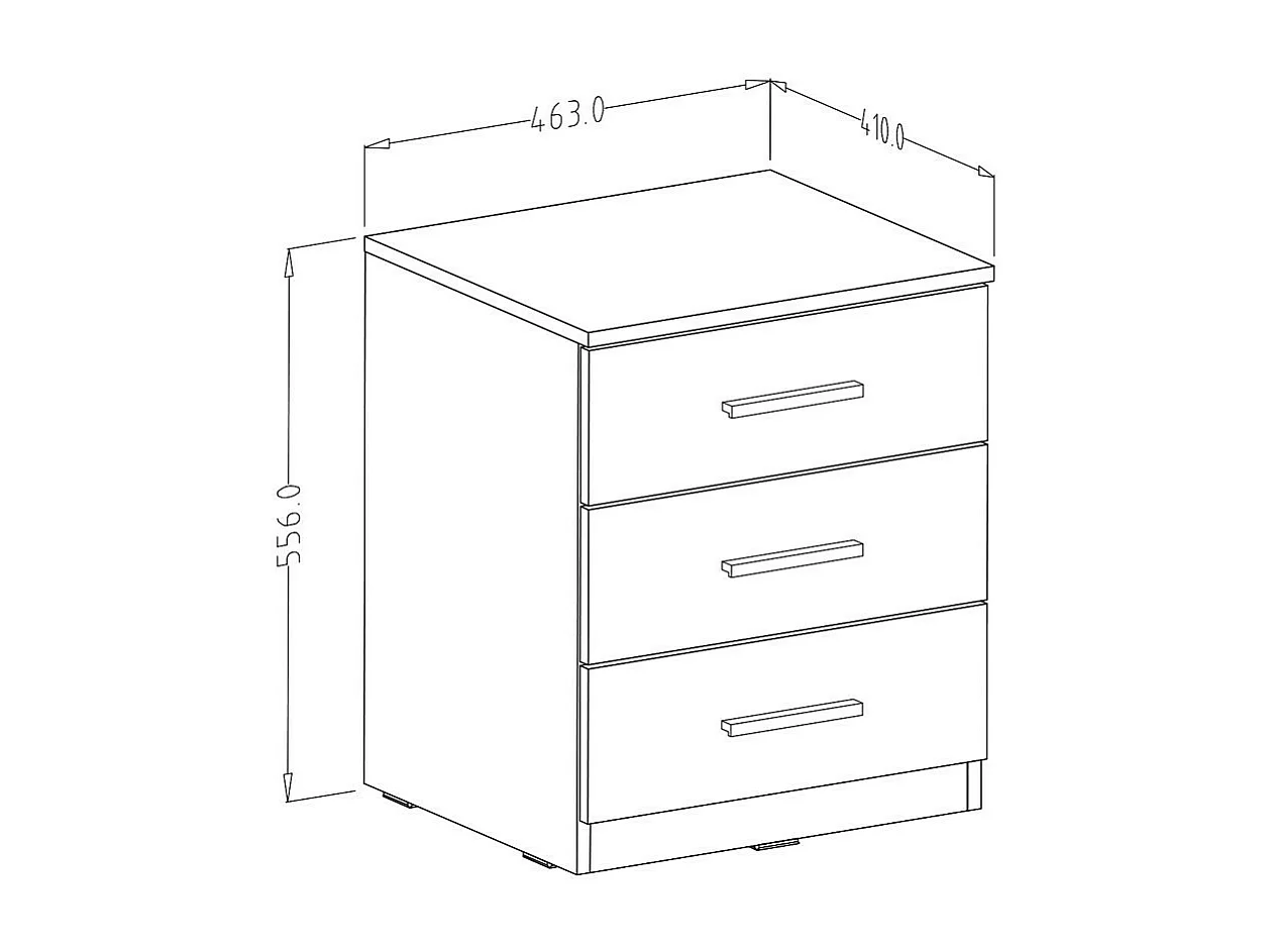 Chambre à coucher FLOYD : Armoire 220cm, Lit 180x200, commode, chevets. Couleur chêne foncé et noir brillant