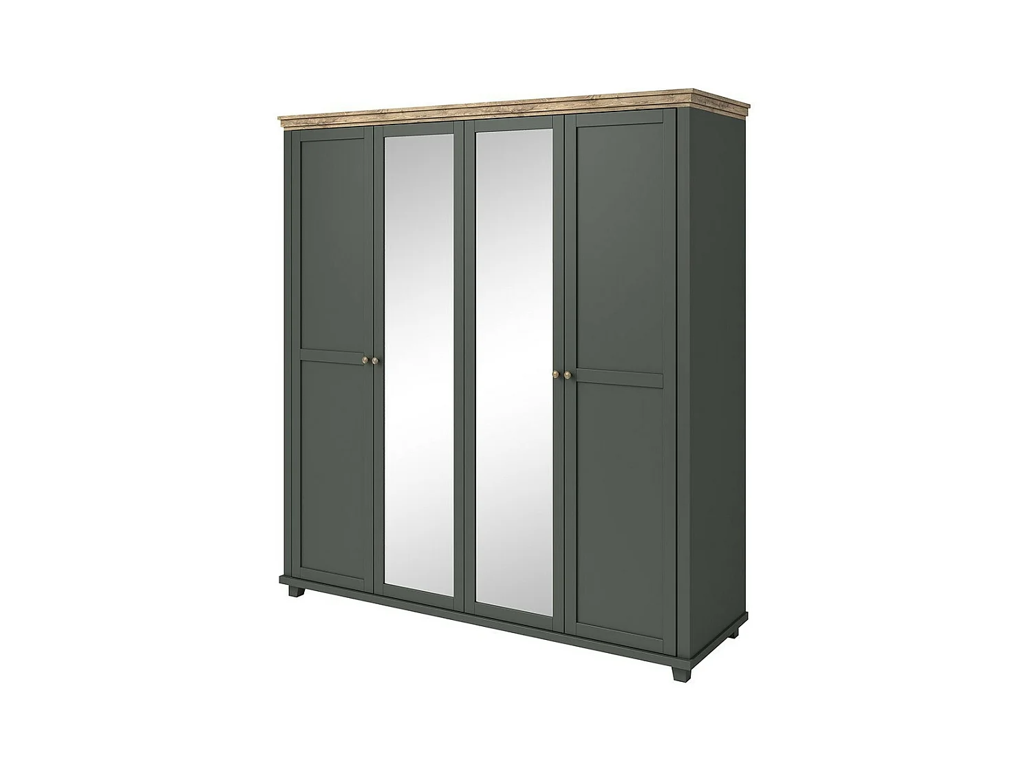 Chambre à coucher ASSIA : Armoire 200cm, Lit 160x200, commode, chevets. Coloris vert kaki et  chêne.