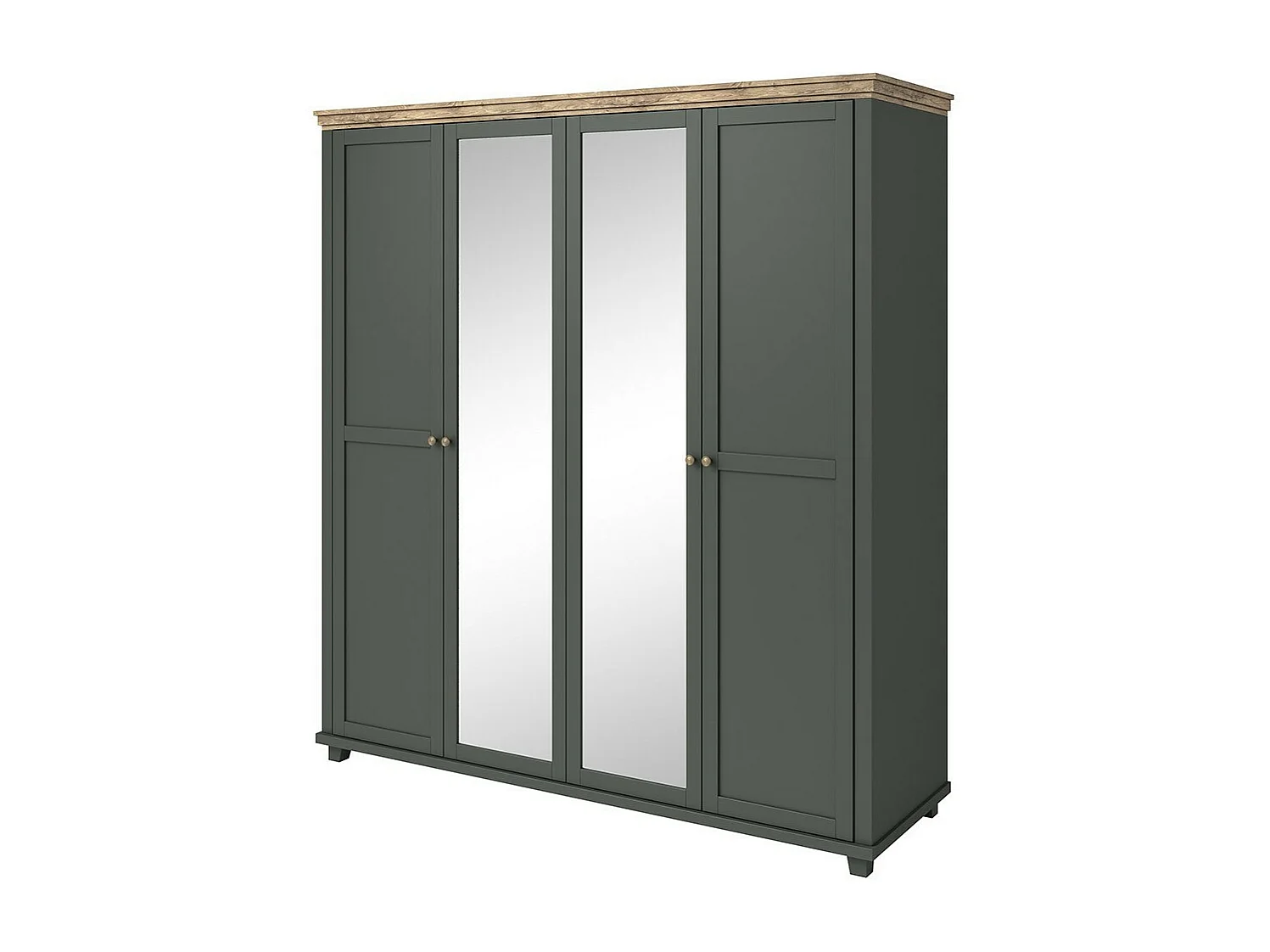 Chambre à coucher ASSIA : Armoire 200cm, Lit 160x200, commode, chevets. Coloris vert kaki et  chêne.