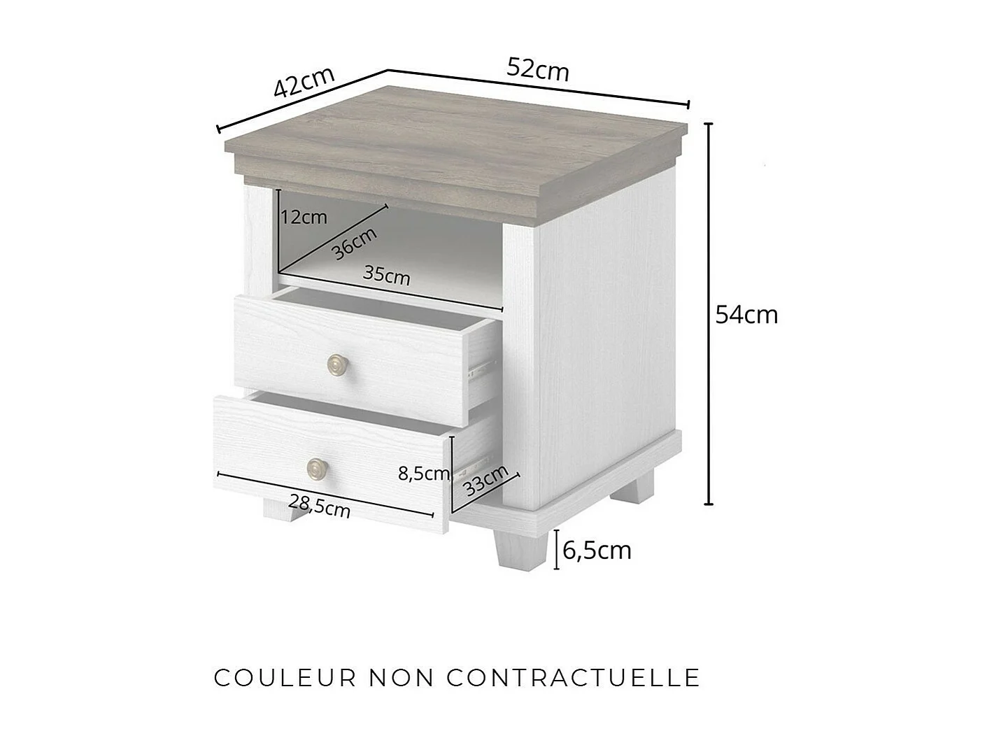 Chambre à coucher ASSIA : Armoire 200cm, Lit 160x200, commode, chevets. Coloris vert kaki et  chêne.