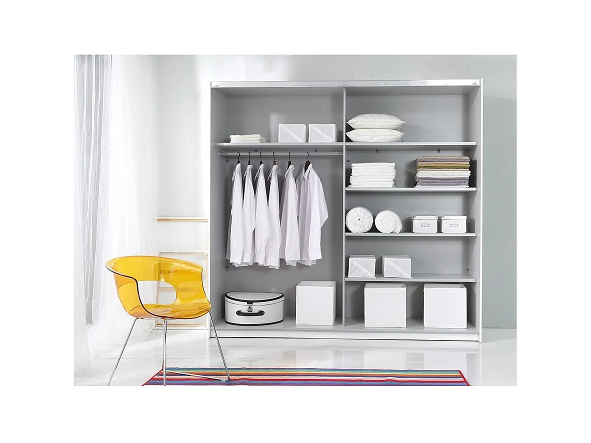 Chambre à coucher EOS : Armoire, Lit 160x200, commode, chevets. Couleur chêne clair et blanc