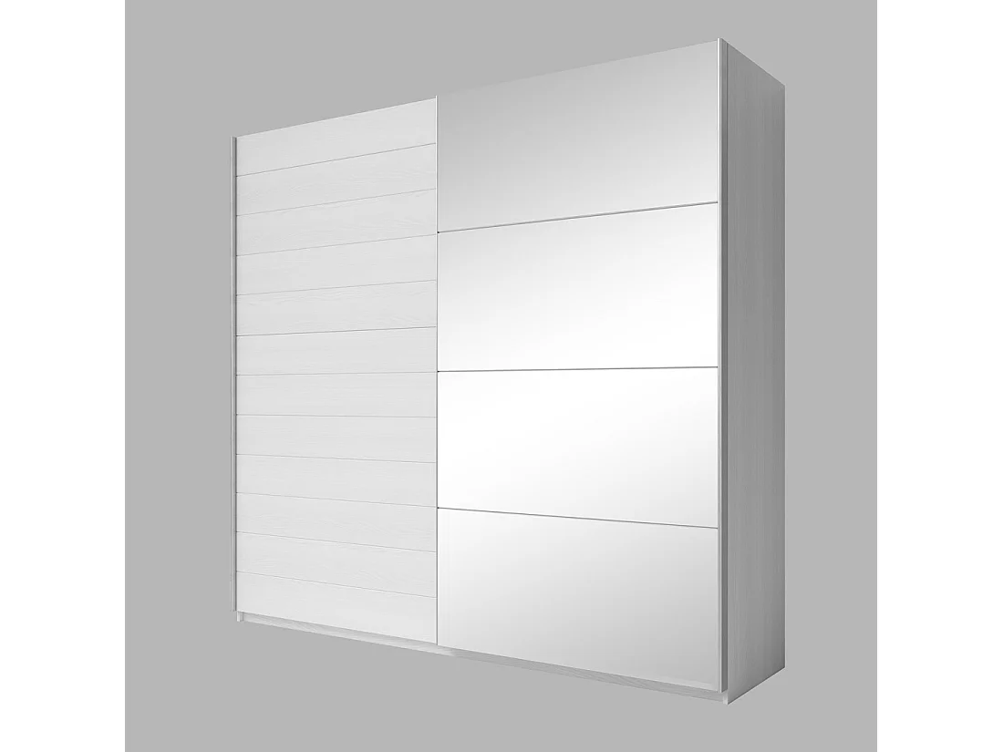 Chambre à coucher FLOYD : Armoire 220cm, Lit 180x200, commode, chevets. Coloris blanc effet bois.