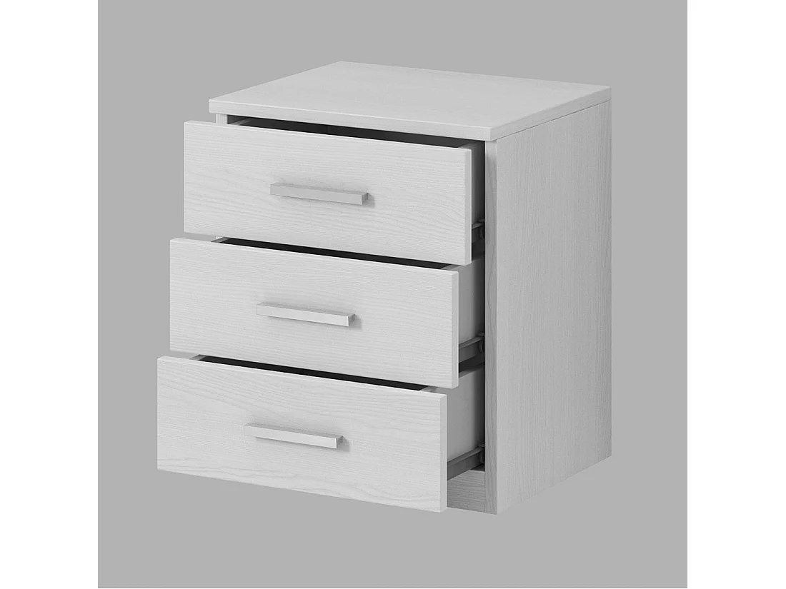 Chambre à coucher FLOYD : Armoire 220cm, Lit 180x200, commode, chevets. Coloris blanc effet bois.