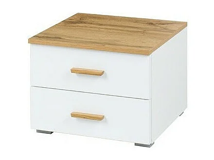 Slaapkamer WOOD in eiken en wit kleur met LED-opbergbed, commode, nachtkastjes en kledingkast