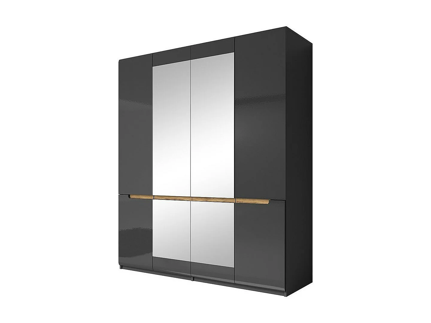 Chambre à coucher LUCIA : Armoire 4 portes + Lit 180x200 + 2 Chevets. Couleur gris et aspect chêne