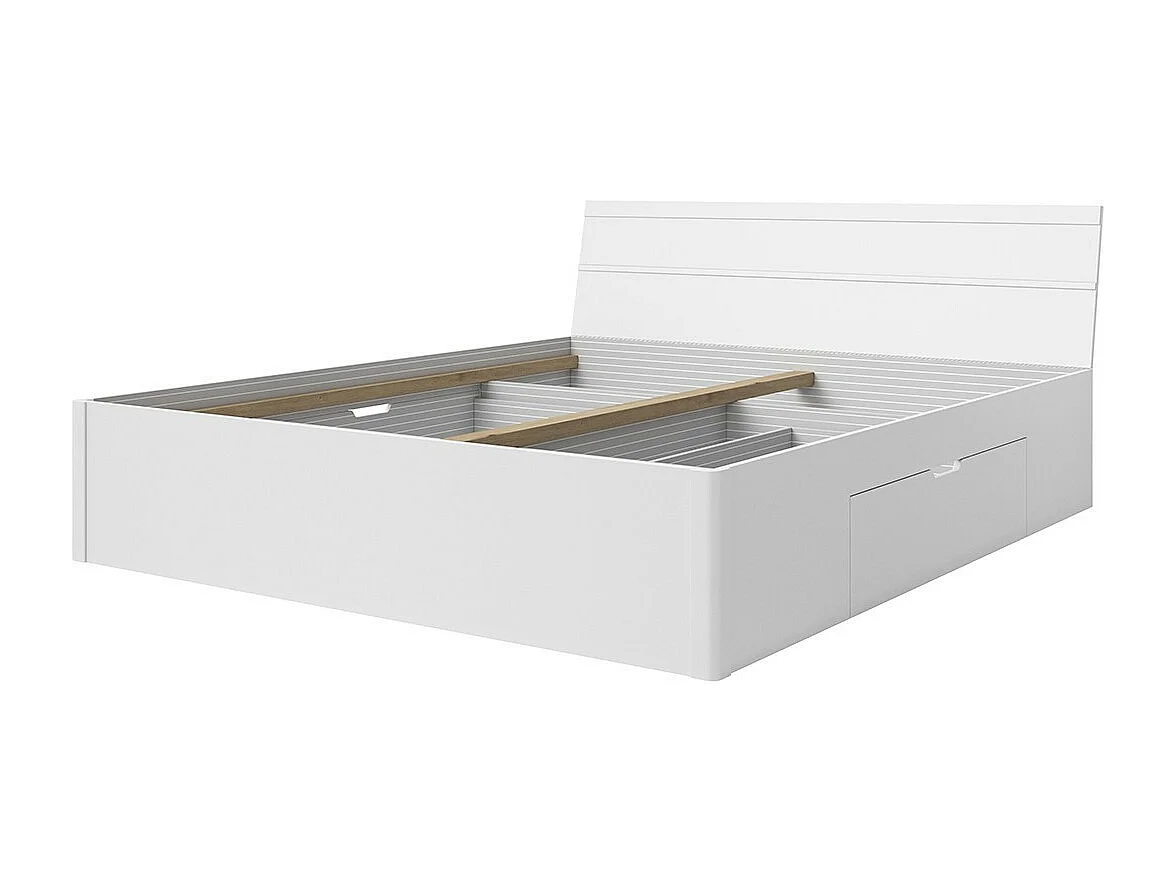 Komplettes Schlafzimmer-Set der Kollektion EOS: Schrank 180 cm, Bett 180x200, Kommode, Nachttische. Farbe Mattweiß.