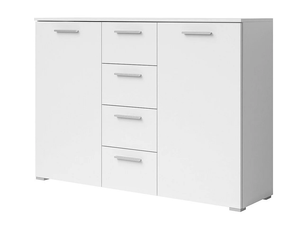 Komplettes Schlafzimmer-Set der Kollektion EOS: Schrank 180 cm, Bett 180x200, Kommode, Nachttische. Farbe Mattweiß.