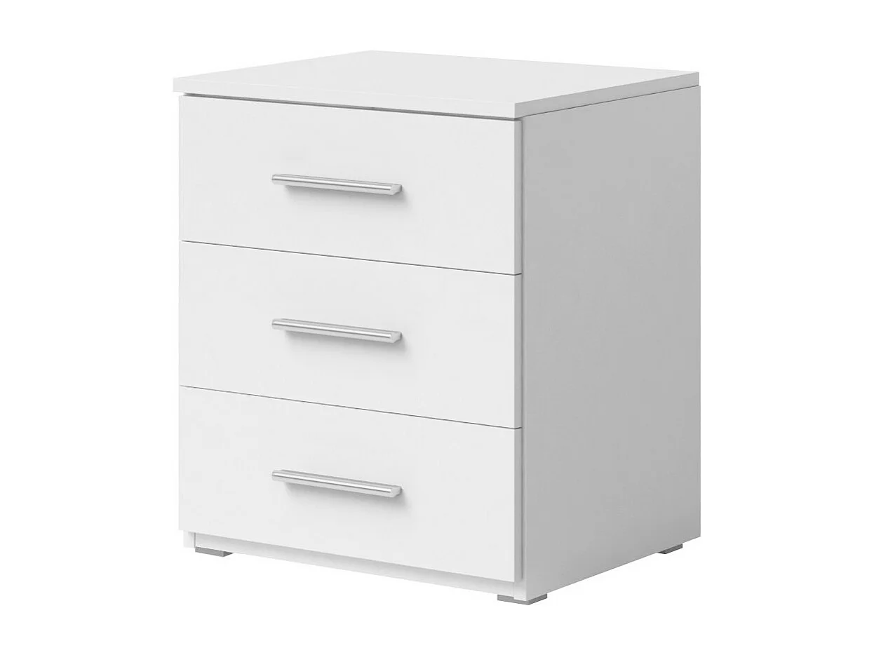 Komplettes Schlafzimmer-Set der Kollektion EOS: Schrank 180 cm, Bett 180x200, Kommode, Nachttische. Farbe Mattweiß.