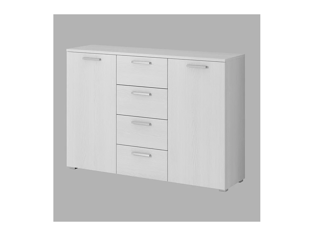 Chambre à coucher FLOYD : Armoire 200cm, Lit 180x200, commode, chevets. Coloris blanc effet bois.