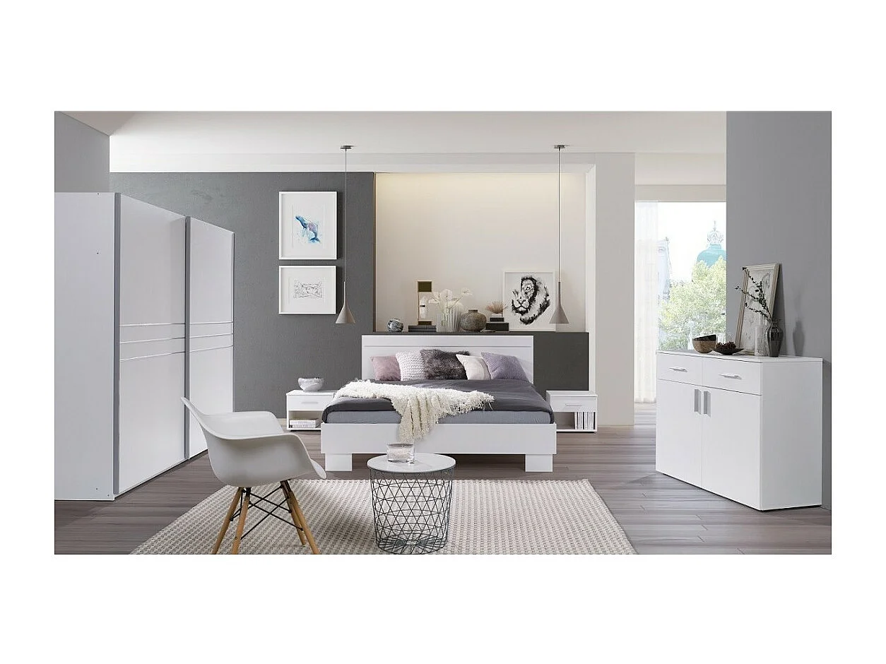 Ensemble design pour chambre à coucher COMO. Lit 160X200 cm avec sommier + tables de chevet.