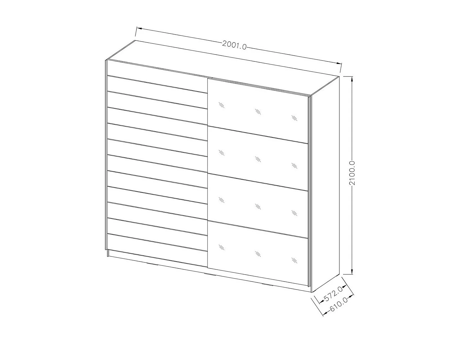 Slaapkamer EOS: Kast 2 meter, Bed 180x200, dressoir, nachtkastjes. Kleur donkereiken en zwart.