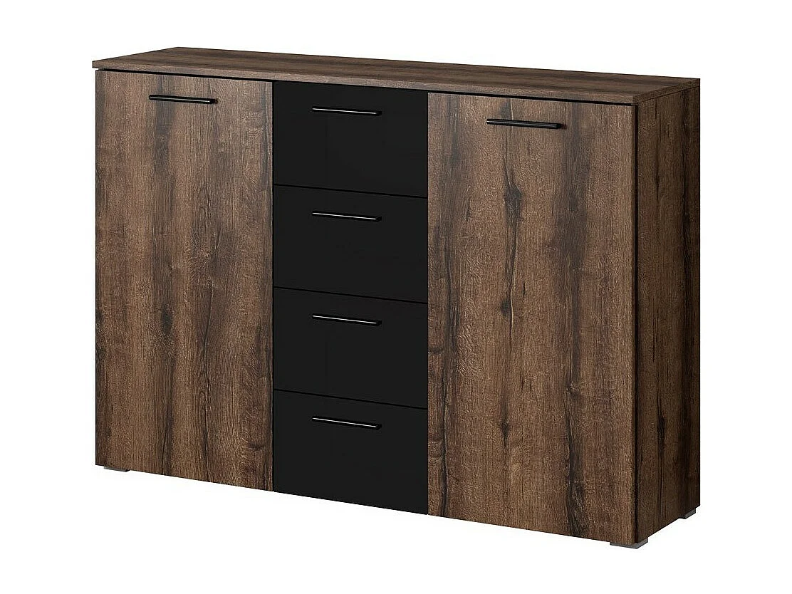 Chambre à coucher EOS : Armoire, Lit 160x200, commode, chevets. Couleur chêne foncé et noir