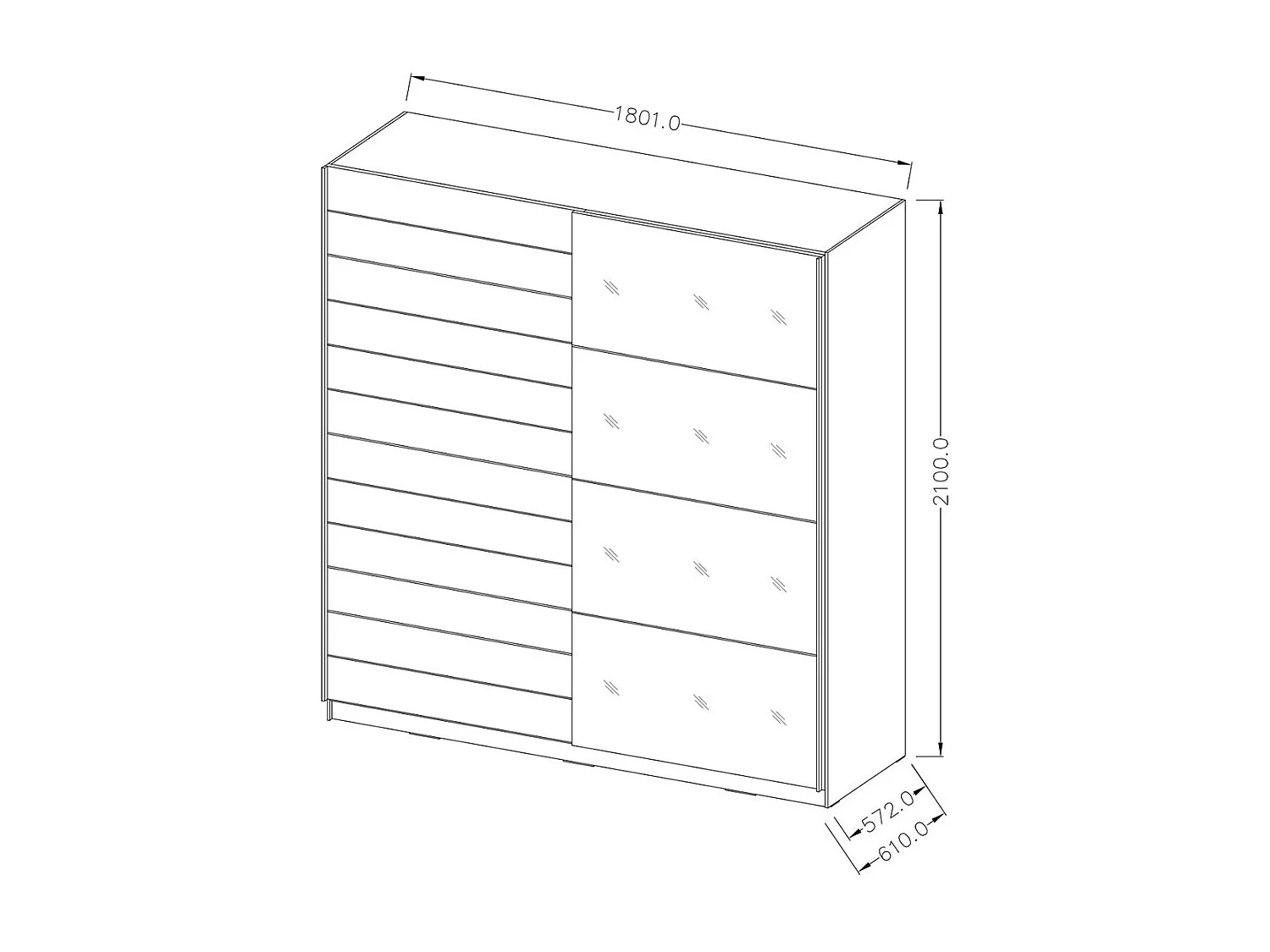 Chambre à coucher EOS : Armoire, Lit 160x200, commode, chevets. Couleur chêne foncé et noir