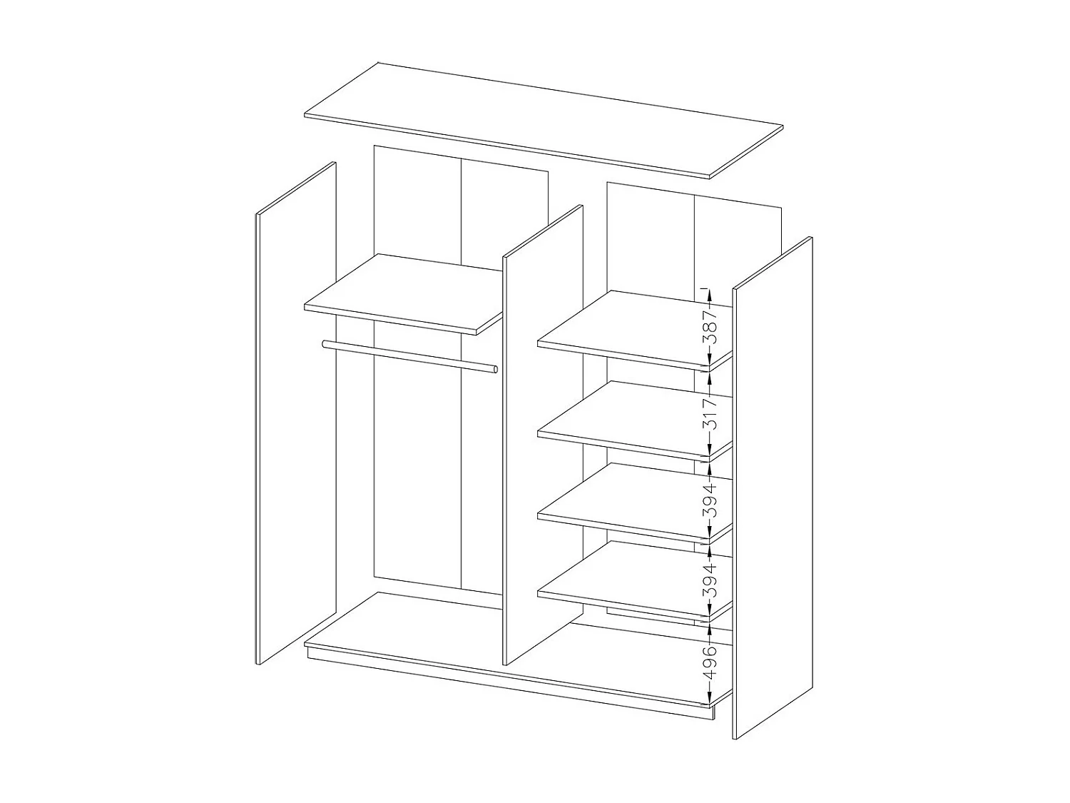 Chambre à coucher EOS : Armoire, Lit 160x200, commode, chevets. Couleur chêne foncé et noir