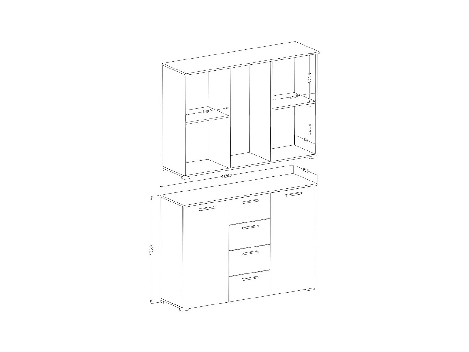 Slaapkamer FLOYD : Kledingkast 200cm, Bed 140x200, dressoir, nachtkastjes. Kleur donker eiken en glanzend zwart.