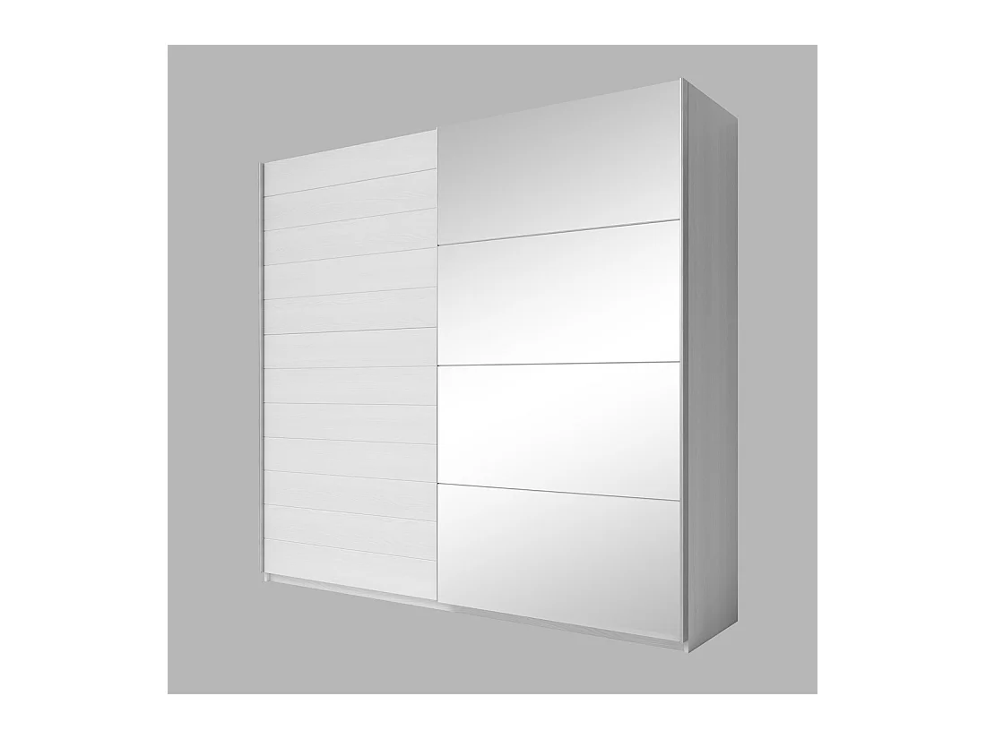 Chambre à coucher FLOYD : Armoire 200cm, Lit 140x200, commode, chevets. Coloris blanc effet bois.