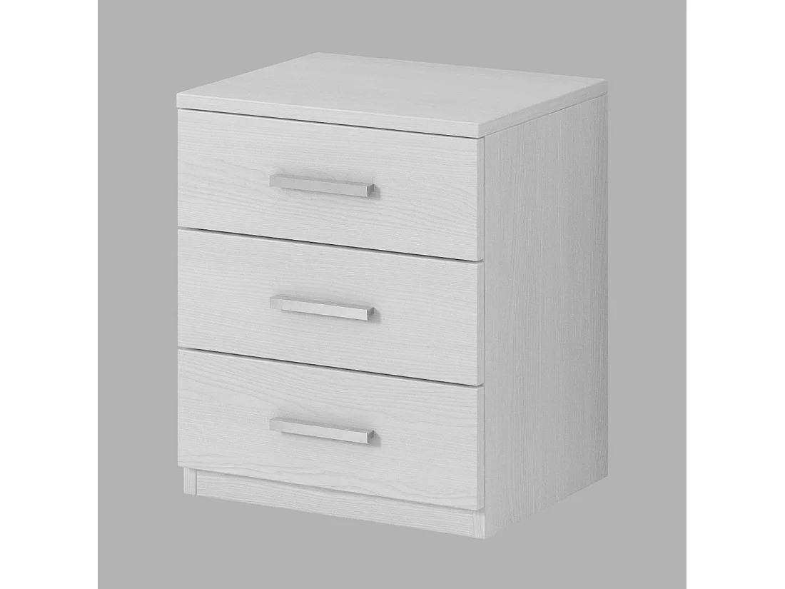 Chambre à coucher FLOYD : Armoire 200cm, Lit 140x200, commode, chevets. Coloris blanc effet bois.